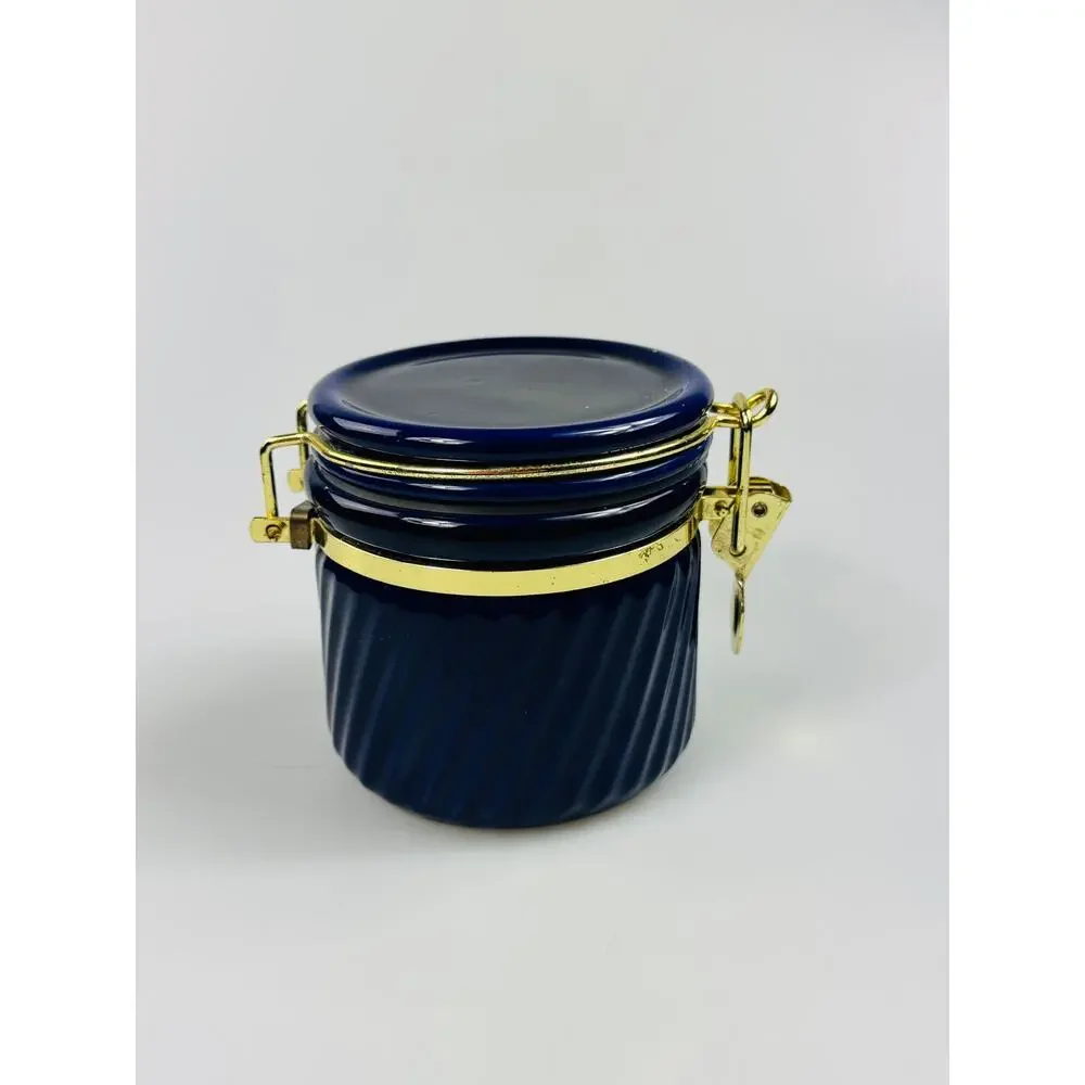 Royal Blue Canister Jar Gold Tone Clasp and Rubber Seal 4